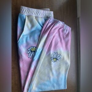 Tie-Dye Sweatpants with Daisy Print